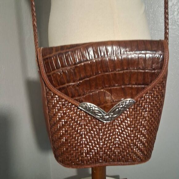 Brighton Vtg Brown Crossbody Bag with Woven Leather Texture - Picture 1 of 9